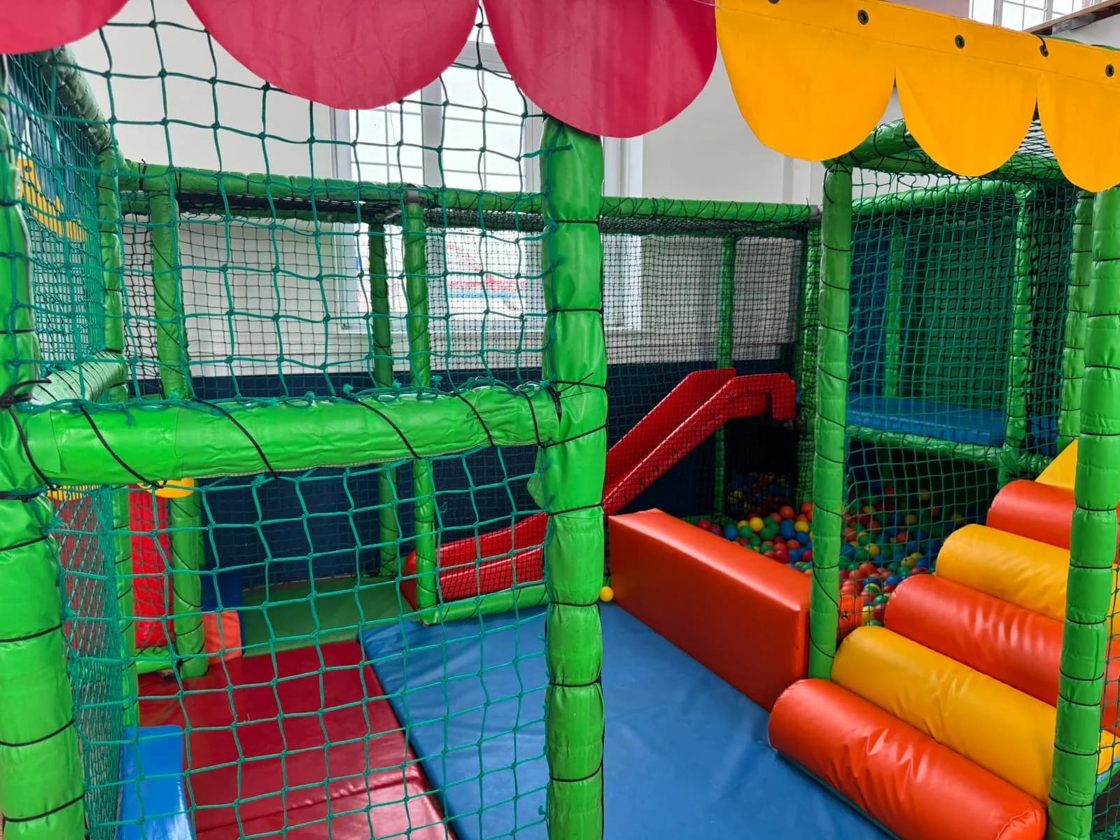 The soft play frame ready for a party
